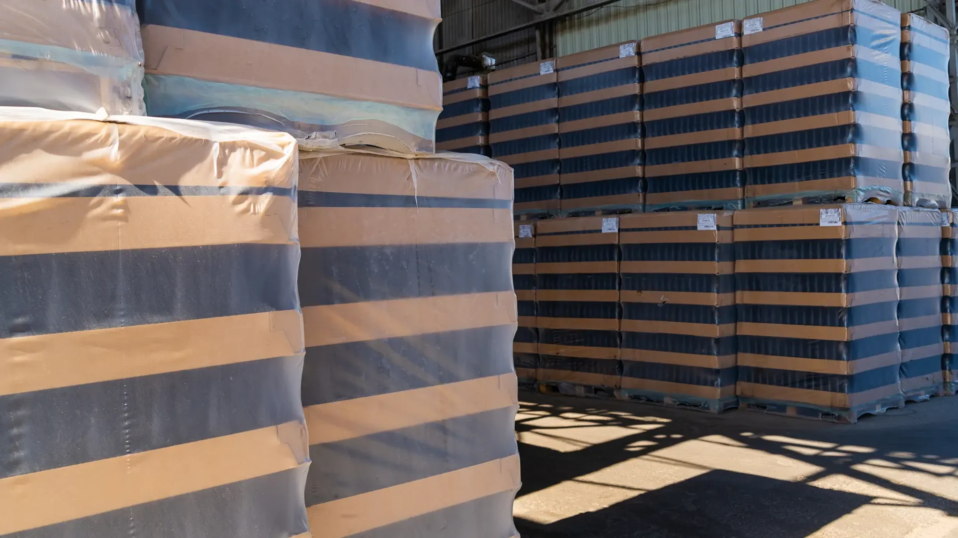 skids in protective plast film wrap